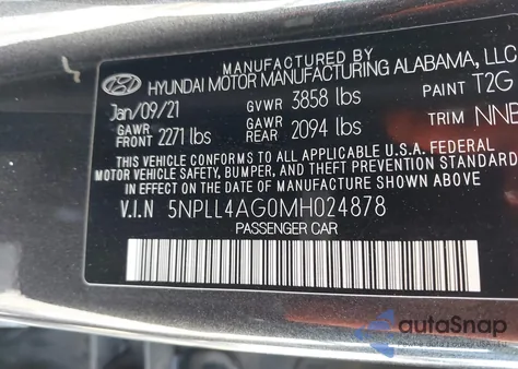 2021 Hyundai Elantra Se from USA, damaged, VIN 5NPLL4AG0MH024878